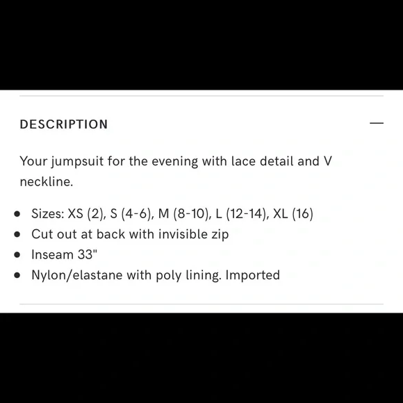 Black Lace Venus Jumpsuit Size M - Picture 12 of 13